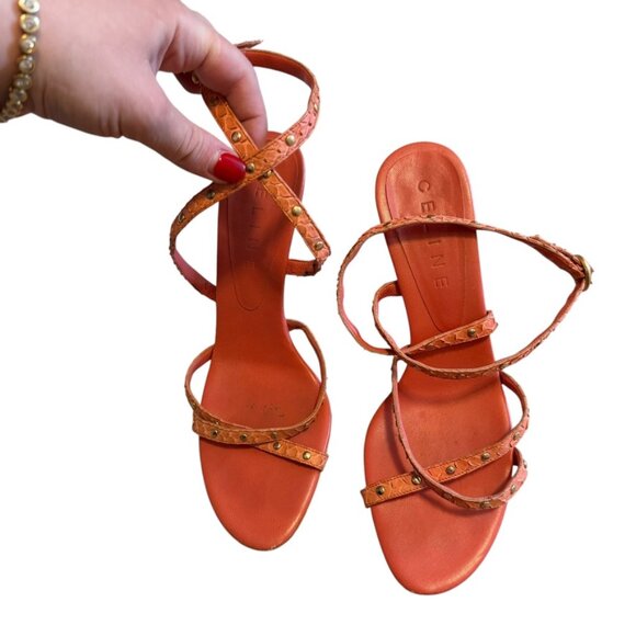 Vintage Celine Orange Python Snake sexy strapy Gladiator Sandals stiletto heels - Picture 5 of 11